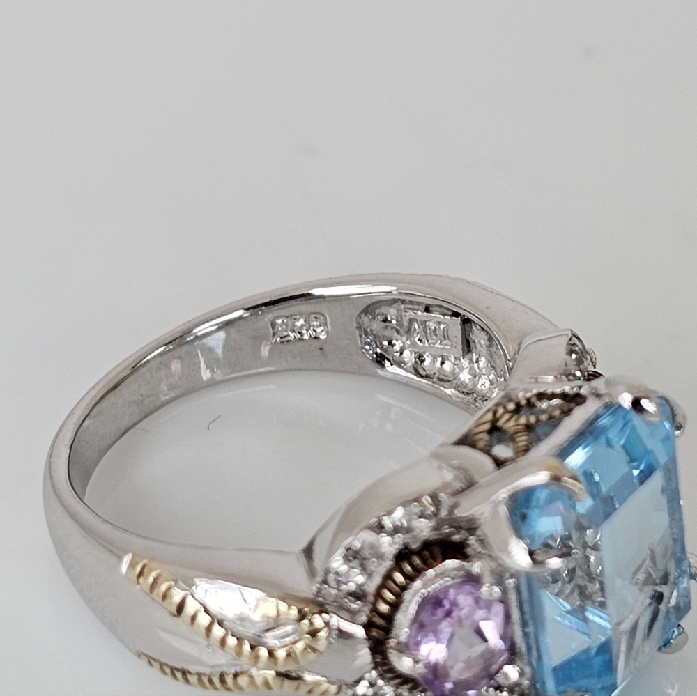 Rare Victoria Wieck Blue Topaz & Amethyst Ring Sterling Silver Size 7! - Picture 9 of 10